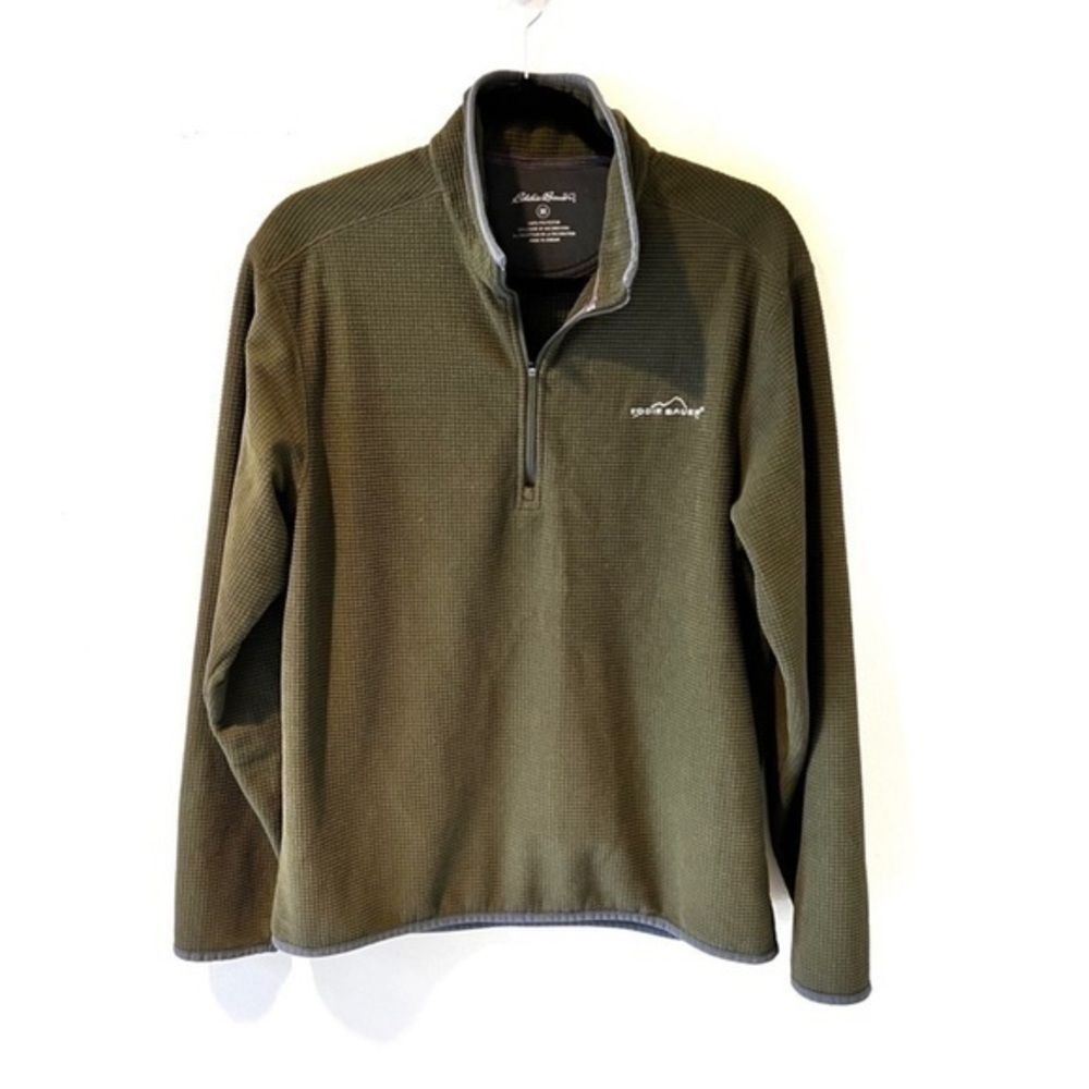Eddie Bauer thermal mini waffle knit pullover half zip green sz M